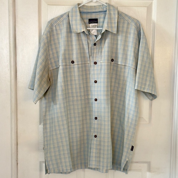 Patagonia Island Hopper Shirt Men's L  Blue Yellow Plaid Button Down - Picture 1 of 4